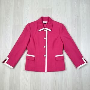 Kasper‎ Pink White Trim Career Blazer Jacket Women's Size 4